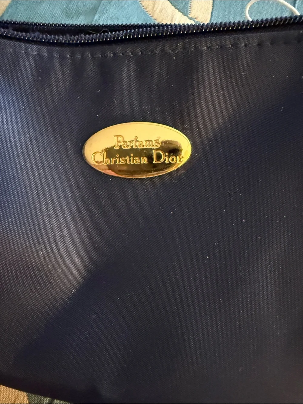 Vintage  Parfums Christian Dior Cosmetic Makeup Pouch Bag Travel Navy Half Moon